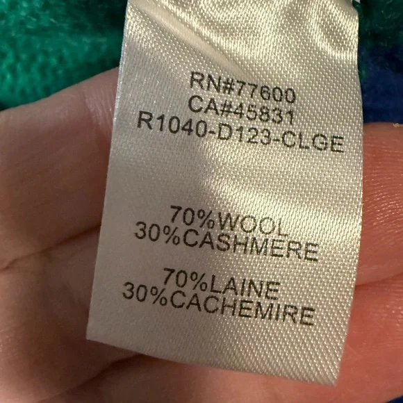 NEW Sandrine Rose Cashmere Sweater - Green and Blue Stripe Sz L - Picture 9 of 9